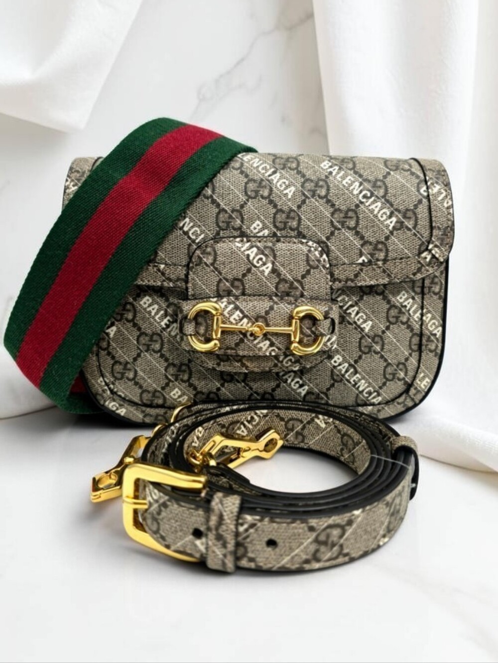 Gucci x Balenciaga Hacker Project Horsebit 1955 Crossbody Bag With Two Strap